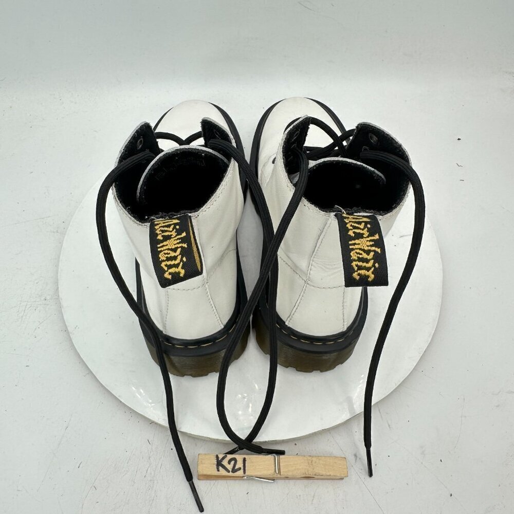 Dr. Martens Luana Women Size 5 White Leather Yellow Stitching Combat Boot - Picture 9 of 11